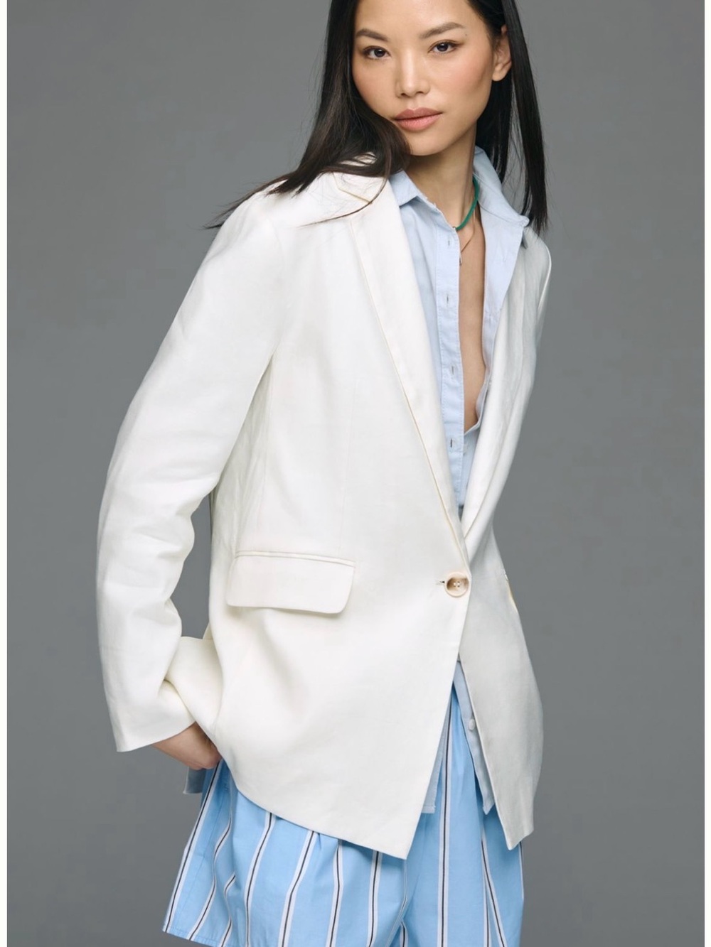 NWT Maeve Tessie European Linen Stretch Blazer XS Bone White/Ivory